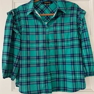 Sugarlips Teal and Blue Plaid Blouse